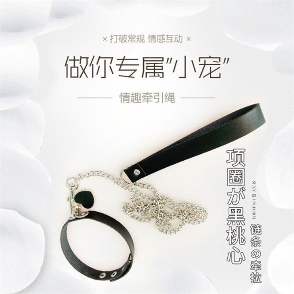 性感皮质小仙女爱心颈环桃心项圈调教女佣牵引绳链子